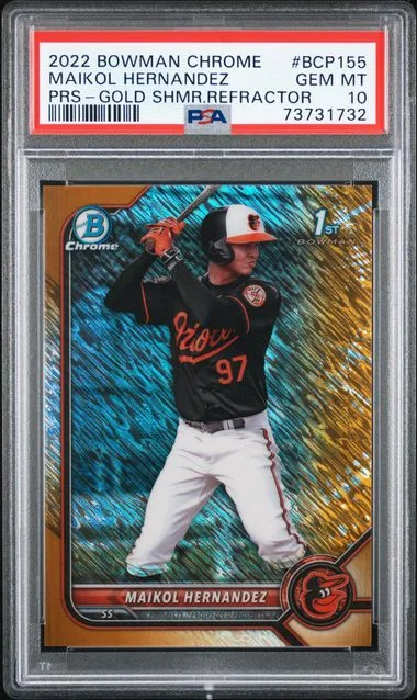 2022 Bowman Chrome Maikol Hernandez Gold Shimmer Refractor #Bcp155 card image