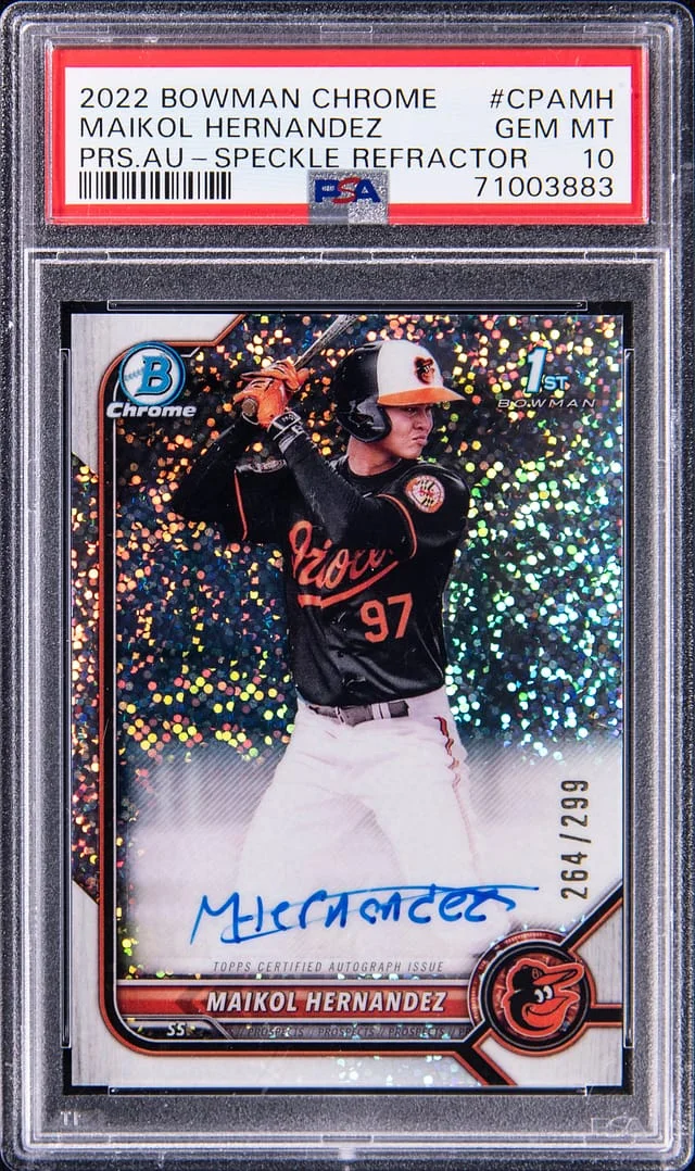 2022 Bowman Chrome Maikol Hernandez Prospect Autographs Speckle Refractor #CPAMH card image