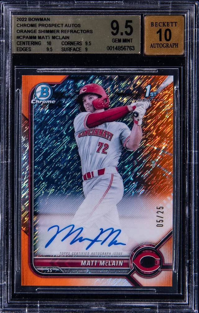 2022 Bowman Chrome Matt McLain Prospect Autographs Orange Shimmer Refractor #CPA-MM card image