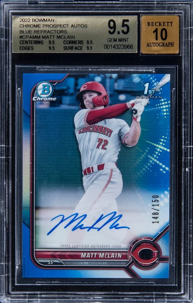 2022 Bowman Chrome Matt McLain Prospect Autographs Blue Refractor #CPAMM card image