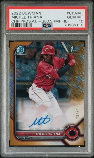 2022 Bowman Chrome Michel Triana Prospect Autographs Gold Shimmer Refractor #CPAMT card image