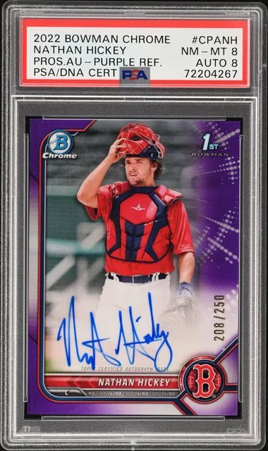 2022 Bowman Chrome Nathan Hickey Prospect Autographs Purple Refractor #CPA-NH card image