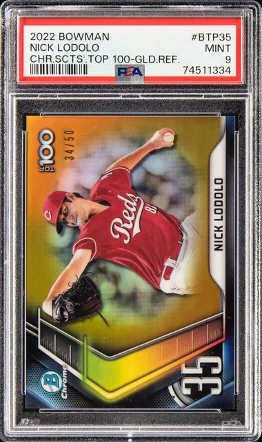 2022 Bowman Chrome Nick Lodolo Scouts' Top 100 Gold Refractor #BTP-35 card image