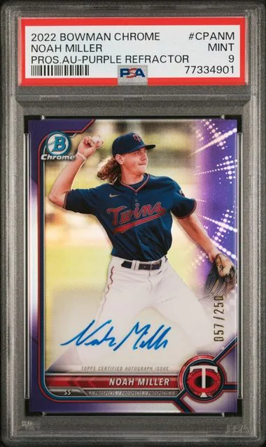 2022 Bowman Chrome Noah Miller Prospect Autographs Purple Refractor #CPA-NM card image