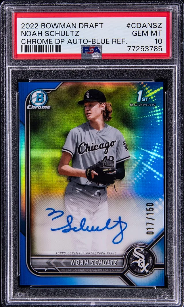 2022 Bowman Chrome Noah Schultz Pick Autographs Blue Refractor #CDANSZ card image