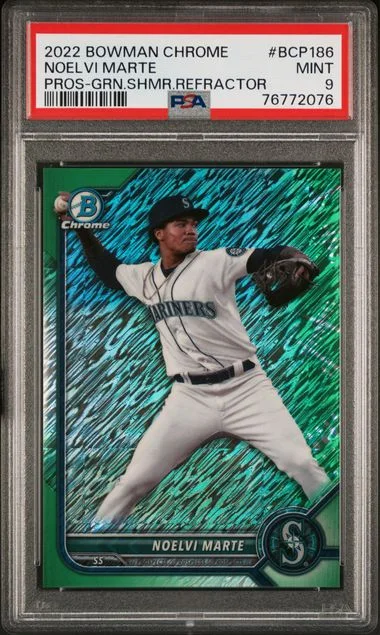 2022 Bowman Chrome Noelvi Marte Green Shimmer Refractor #BCP-186 card image