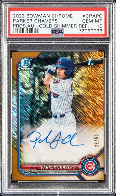 2022 Bowman Chrome Parker Chavers Prospect Autographs Gold Shimmer Refractor #CPAPC card image