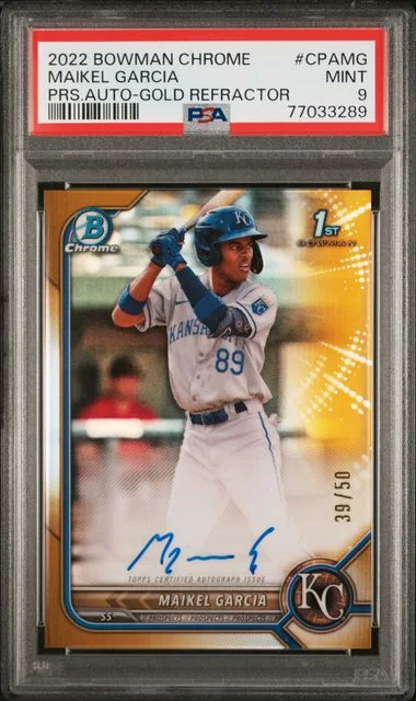 2022 Bowman Chrome Prospect Autographs Gold Refractor Cpamg Maikel Garcia #no-number card image