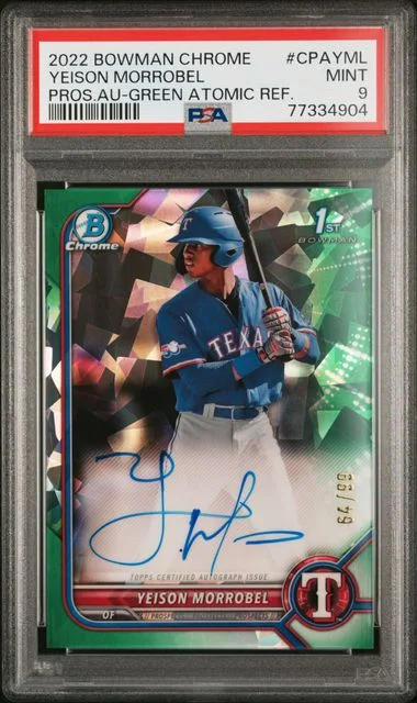 2022 Bowman Chrome Prospect Autographs Green Atomic Refractor Cpayml Yeison Morrobel #no-number card image
