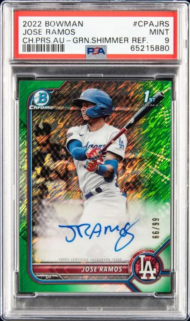 2022 Bowman Chrome Prospect Autographs Green Shimmer Refractor Z#CPA-JRS Jose Ramos #no-number card image