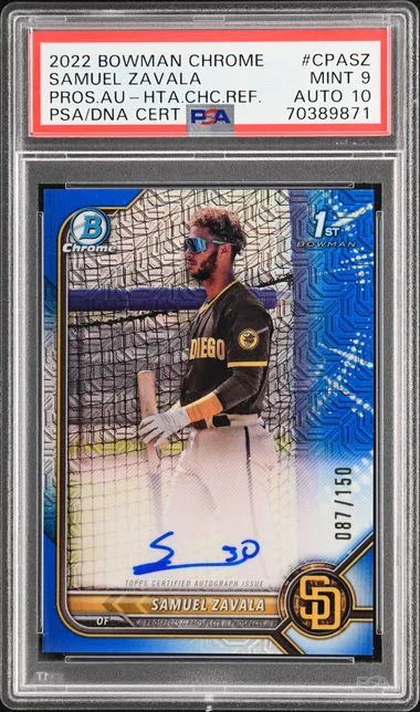 2022 Bowman Chrome Prospect Autographs Hta Choice Refractor Cpasz Samuel Zavala #no-number card image