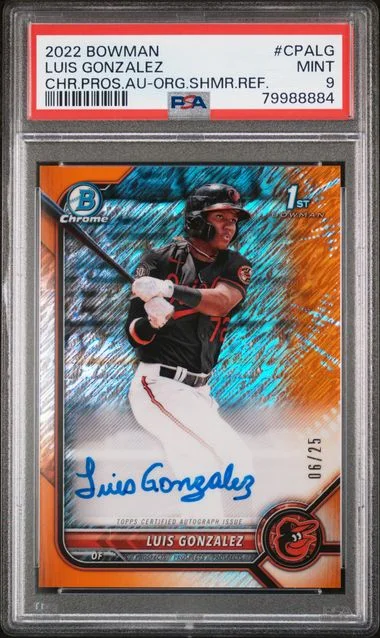 2022 Bowman Chrome Prospect Autographs Orange Shimmer Refractor Cpalg Luis Gonzalez #no-number card image