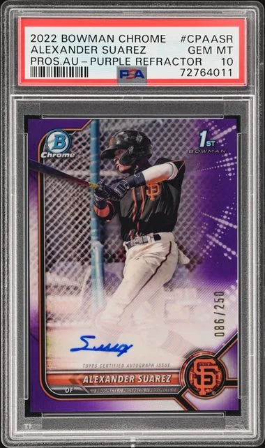 2022 Bowman Chrome Prospect Autographs Purple Refractor Cpaasr Alexander Suarez #no-number card image