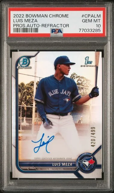 2022 Bowman Chrome Prospect Autographs Refractor Cpalm Luis Meza #no-number card image