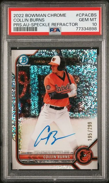 2022 Bowman Chrome Prospect Autographs Speckle Refractor Cpacbs Collin Burns #no-number card image