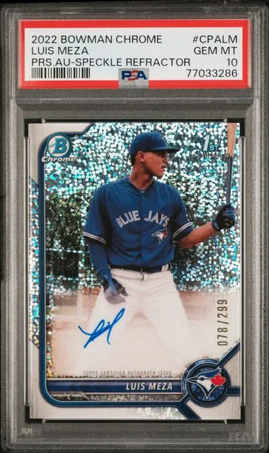 2022 Bowman Chrome Prospect Autographs Speckle Refractor Cpalm Luis Meza #no-number card image