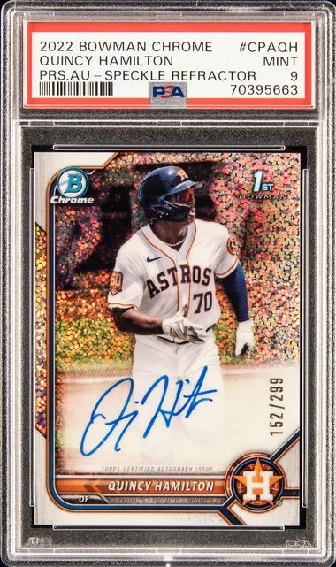 2022 Bowman Chrome Prospect Autographs Speckle Refractor Cpaqh Quincy Hamilton #no-number card image