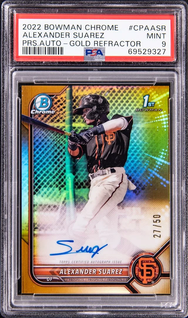 2022 Bowman Chrome Prospects Alexander Suarez Autograph Gold Refractor #CPA-ASR card image