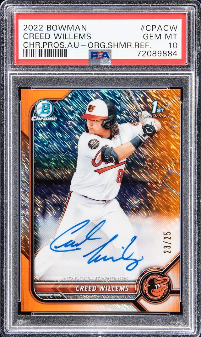 2022 Bowman Chrome Prospects Creed Willems Autograph - Orange Shimmer Refractor #CPACW card image