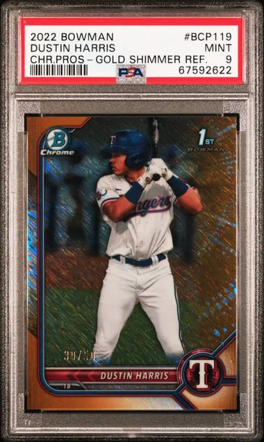 2022 Bowman Chrome Prospects Dustin Harris Gold Shimmer Refractor #BCP-119 card image