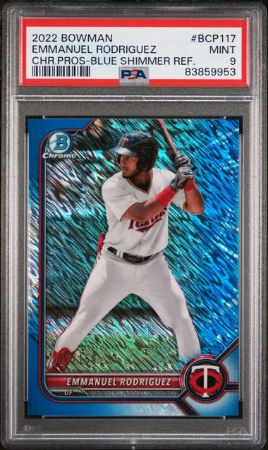 2022 Bowman Chrome Prospects Emmanuel Rodriguez Blue Shimmer Refractor #BCP117 card image