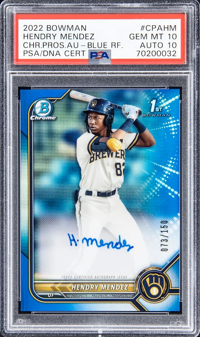 2022 Bowman Chrome Prospects Hendry Mendez Blue Refractor Autograph #CPA-HM card image