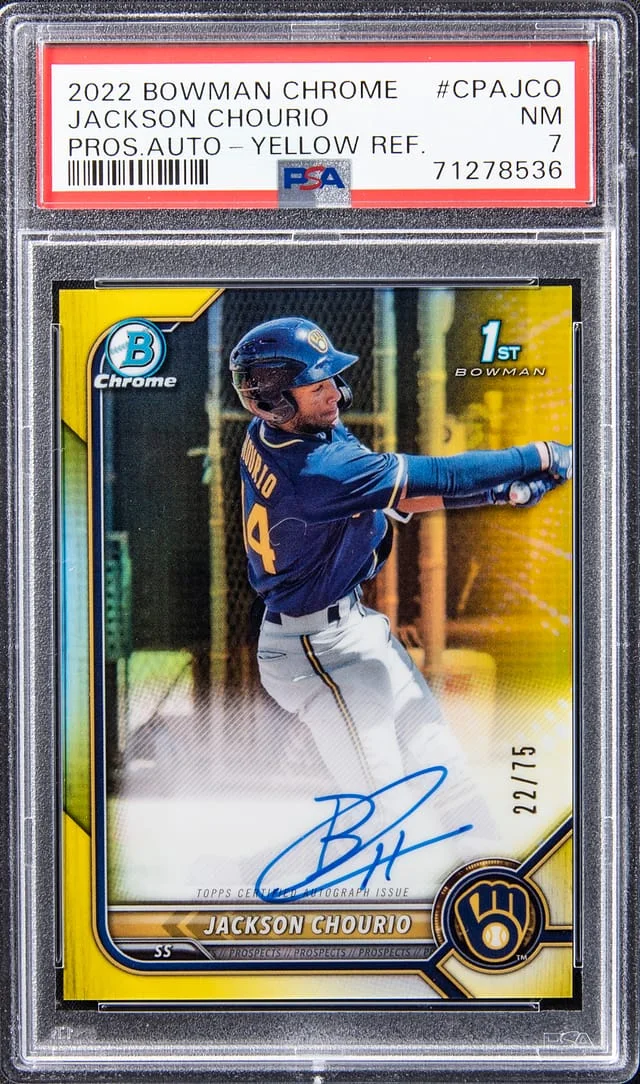 2022 Bowman Chrome Prospects Jackson Chourio Autograph Green Refractor #CPA-JCO card image