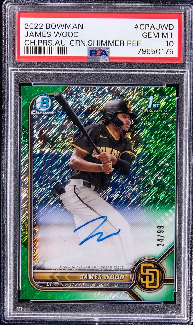 2022 Bowman Chrome Prospects James Wood Autograph-Green Shimmer Refractor #CPAJWD card image