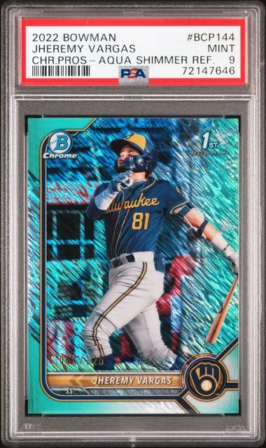 2022 Bowman Chrome Prospects Jheremy Vargas Aqua Shimmer Refractor #BCP144 card image