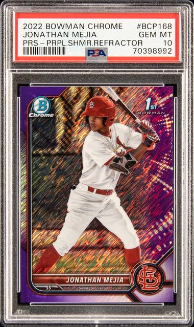2022 Bowman Chrome Prospects Jonathan Mejia Purple Shimmer Refractor #Bcp168 card image