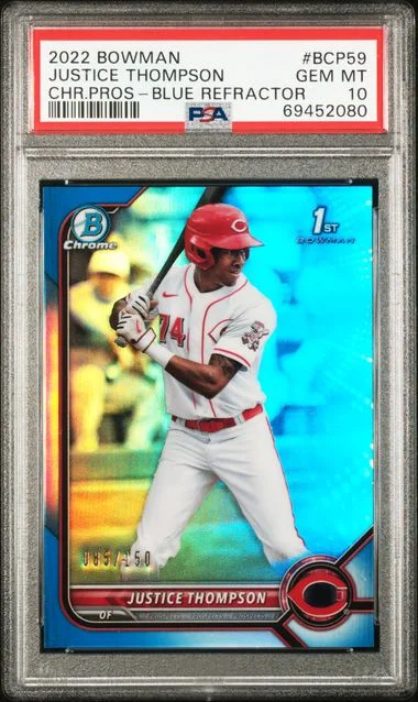 2022 Bowman Chrome Prospects Justice Thompson Blue Refractor #BCP-59 card image