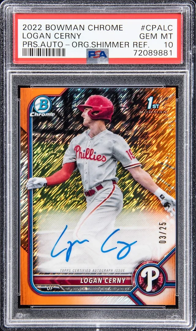 2022 Bowman Chrome Prospects Logan Cerny Autograph - Orange Shimmer Refractor #CPALC card image