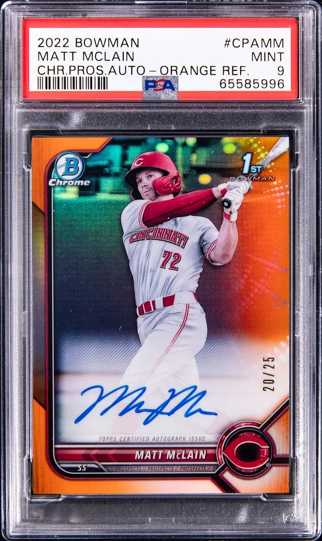 2022 Bowman Chrome Prospects Matt McLain Autograph Orange Refractor #CPA-MM card image