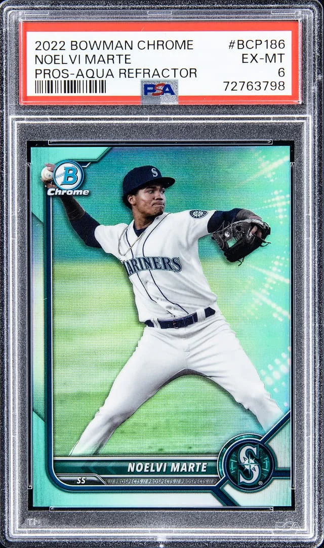 2022 Bowman Chrome Prospects Noelvi Marte Aqua Refractor #BCP186 card image