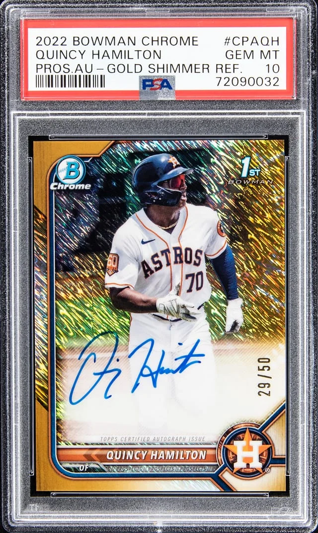 2022 Bowman Chrome Prospects Quincy Hamilton Autograph - Gold Shimmer Refractor #CPAQH card image