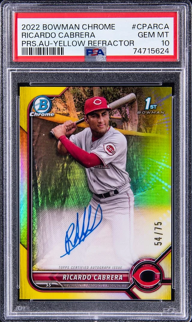 2022 Bowman Chrome Prospects Ricardo Cabrera Autograph-Yellow Refractor #CPARCA card image