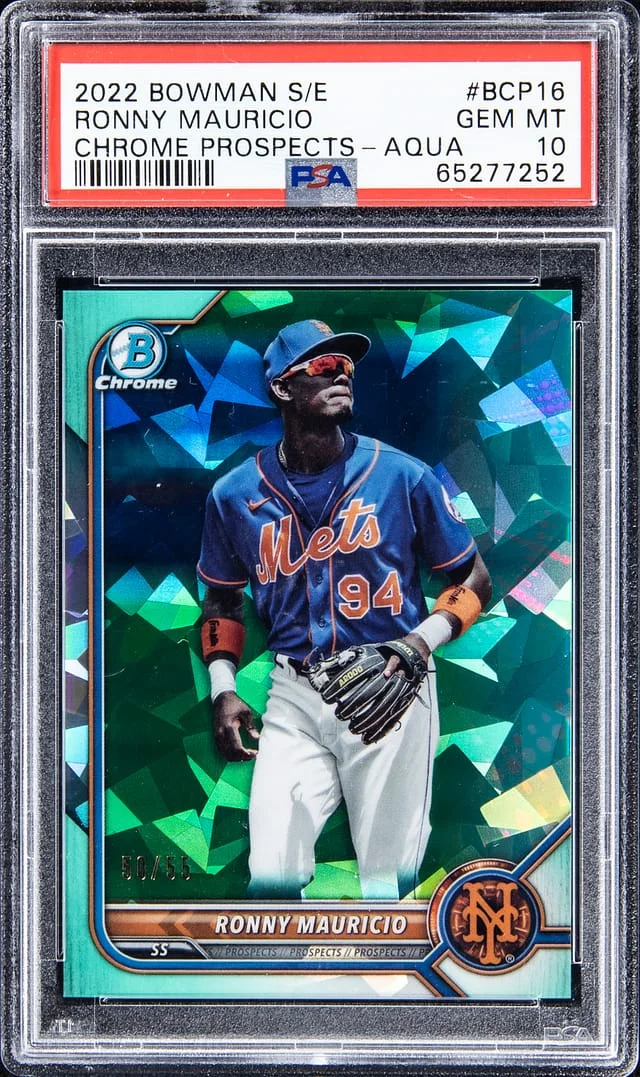 2022 Bowman Chrome Prospects Ronny Mauricio Sapphire Edition Aqua Refractor #BCP16 card image