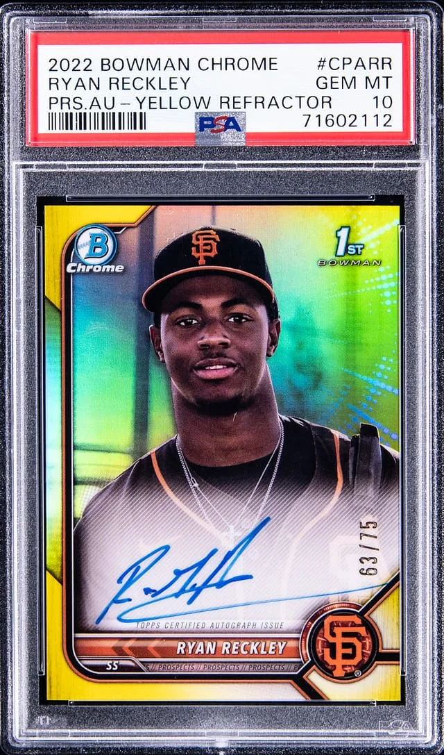2022 Bowman Chrome Prospects Ryan Reckley Autographs - Gold Refractor #CPARR card image