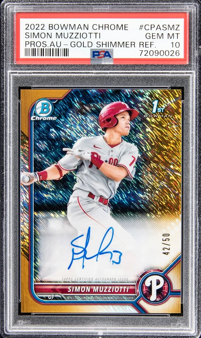 2022 Bowman Chrome Prospects Simon Muzziotti Autograph - Gold Shimmer Refractor #CPASMZ card image