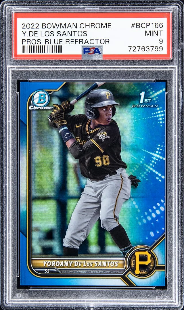 2022 Bowman Chrome Prospects Yordany De Los Santos Blue Refractor #BCP166 card image