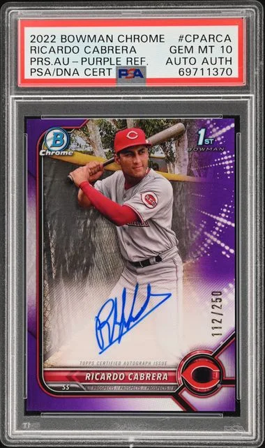 2022 Bowman Chrome Ricardo Cabrera Prospect Autographs Purple Refractor #CPARCA card image