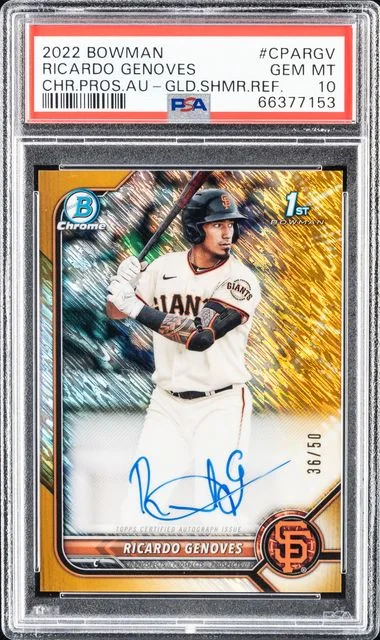 2022 Bowman Chrome Ricardo Genoves Prospect Autographs Gold Shimmer Refractor #CPARGV card image
