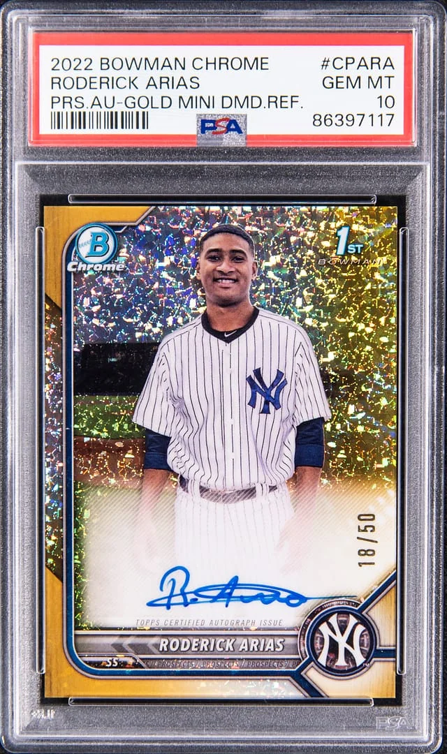 2022 Bowman Chrome Roderick Arias Prospect Autographs Black & White Mini Diamond Refractor #CPA-RA card image