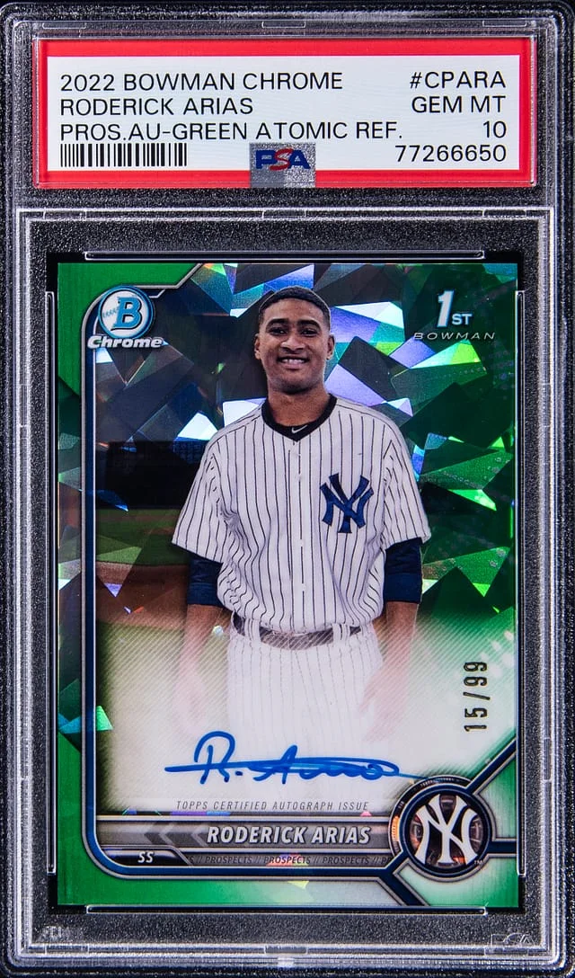 2022 Bowman Chrome Roderick Arias Prospect Autograph - Green Atomic Refractor #CPARA card image