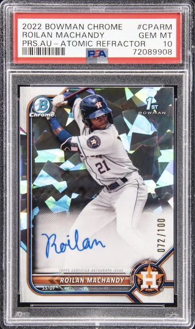 2022 Bowman Chrome Roilan Machandy Prospect Autographs Atomic Refractor #CPA-RM card image