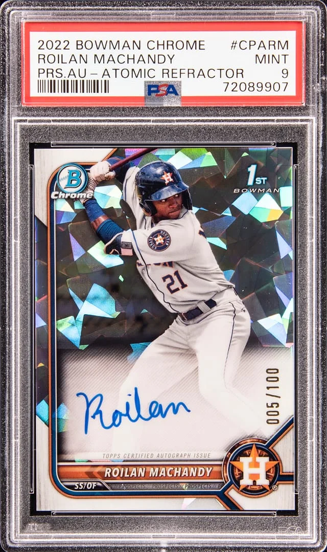 2022 Bowman Chrome Roilan Machandy Prospect Autograph - Atomic Refractor #CPARM card image