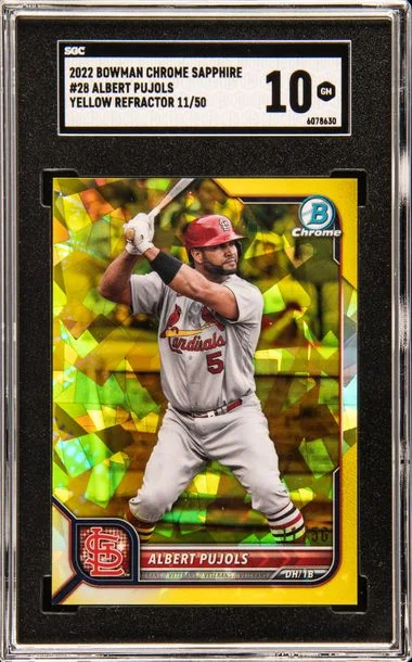 2022 Bowman Chrome Sapphire Albert Pujols Edition Yellow Refractor #28 card image