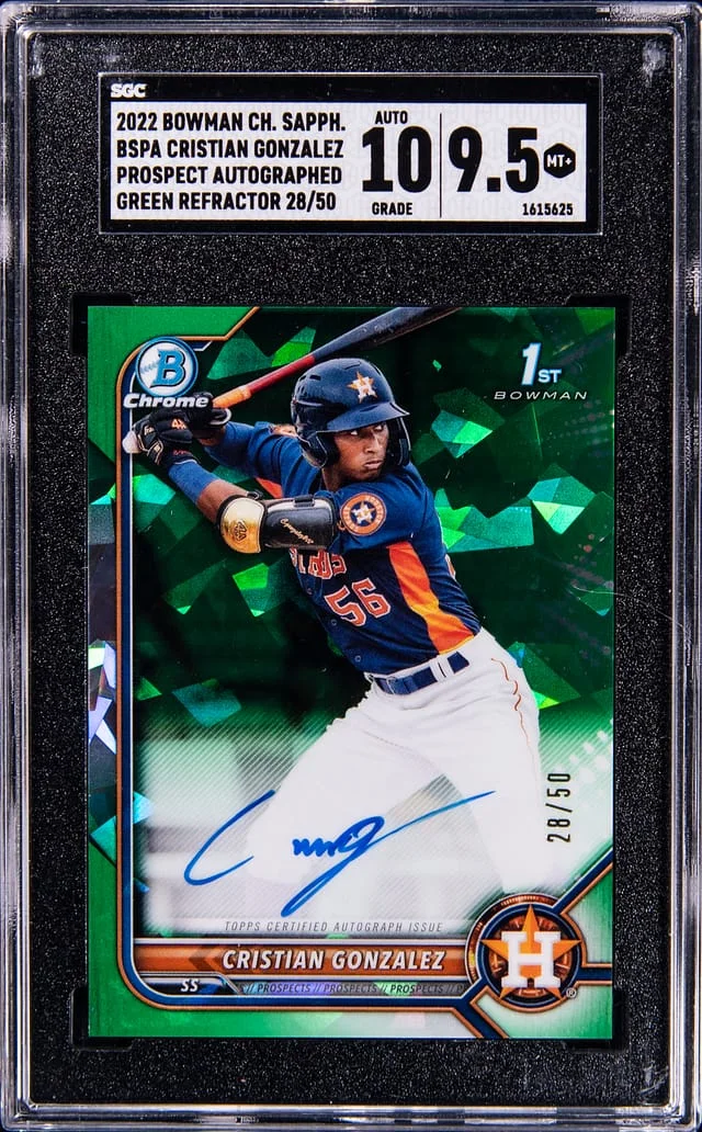2022 Bowman Chrome Sapphire Cristian Gonzalez Edition Prospect Autographed Green Refractor #BSPA-CG card image