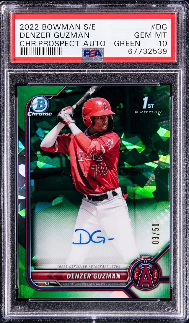 2022 Bowman Chrome Sapphire Denzer Guzman Chrome Prospect Auto - Green #DG card image