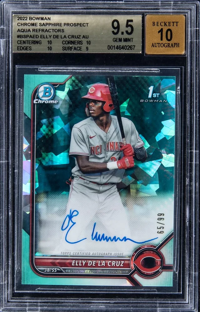 2022 Bowman Chrome Sapphire Elly De La Cruz Prospect Aqua Refractors #BSPAED card image